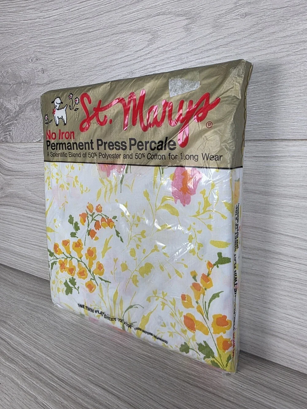 NOS St. Marys Twin Flat Sheet Mayfair Floral 70s 72 X 104
